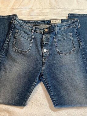 Anthropologie High-Rise Button-Fly Blue Patch Pocket Jeans A0052